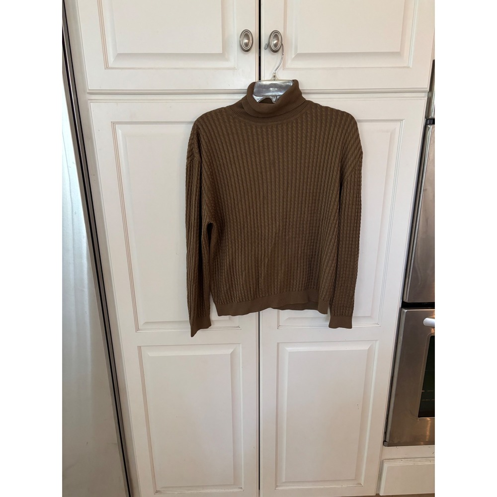 Barry Bricken Womens 100% Silk Cable Knit Turtleneck Sweater Brown Size Medium